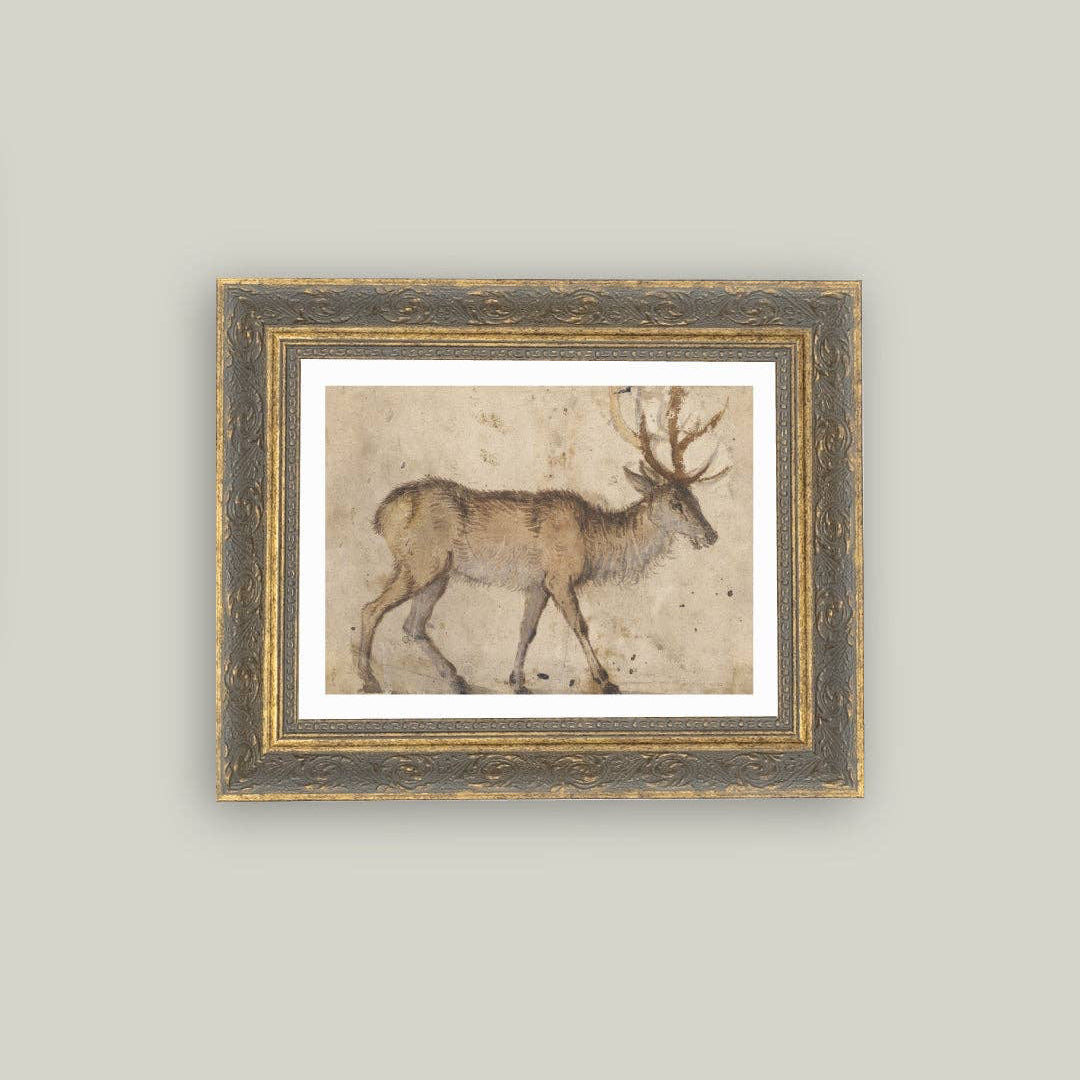 Vintage Reindeer Framed Antique Art
