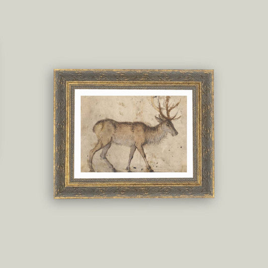 Vintage Reindeer Framed Antique Art