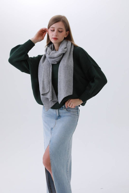 Gray Solid Woven Bias-Cut Scarf – Timeless Elegance