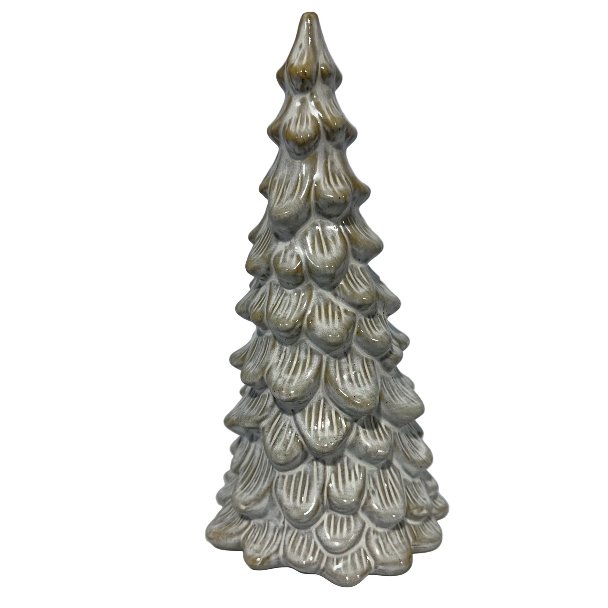 Decorative ceramic Christmas tree on a gray background