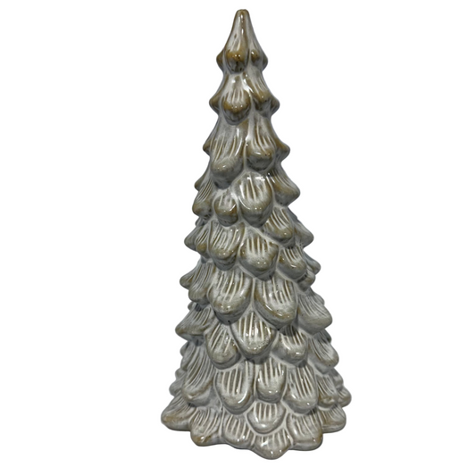 Decorative ceramic Christmas tree on a gray background