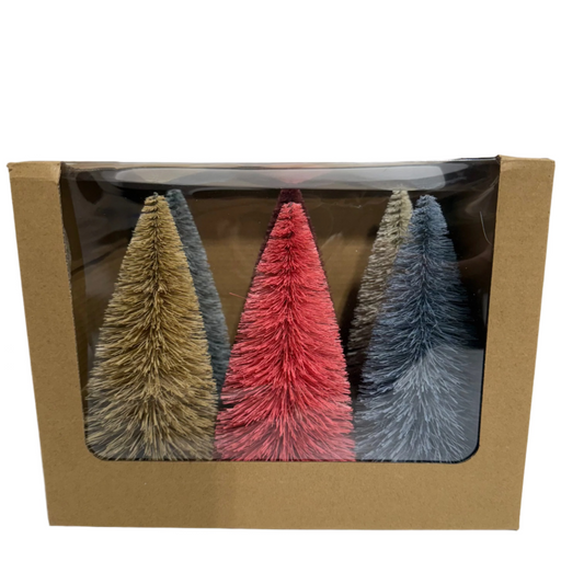 Sisal Bottle Brush Trees w/ Wood Bases, Set of 6