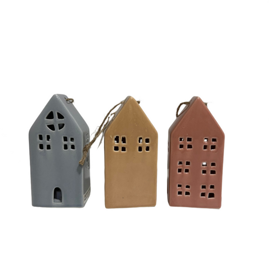 Stoneware LED House Ornament 3 styles