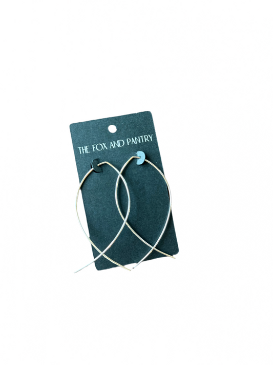 Pair of hoop earrings on a 'The Fox and Pantry' branded card against a wooden background