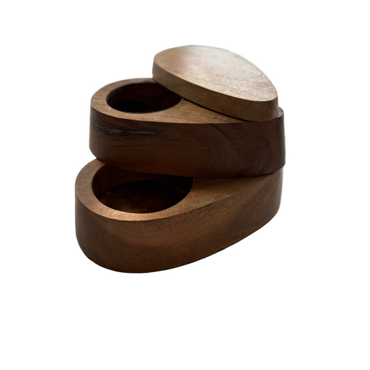 Acacia Wood 2-Tier Salt and Pepper Dish with Lid
