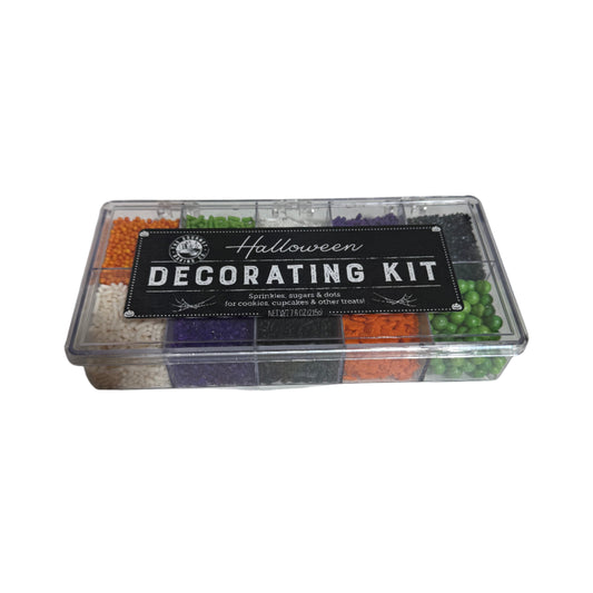 Decorating kit with colorful blocks on a white surface