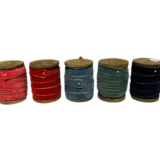 5 Yd Velvet Ribbon w/ Metallic Edges on Wood Spool 6 colors