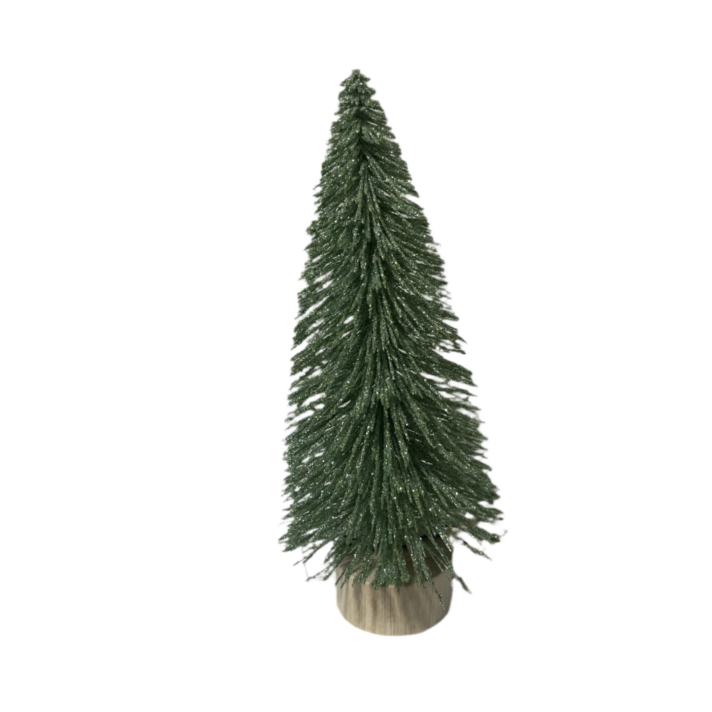 4" Plastic Bottle Brush Tree w/ Glitter & Wood Base