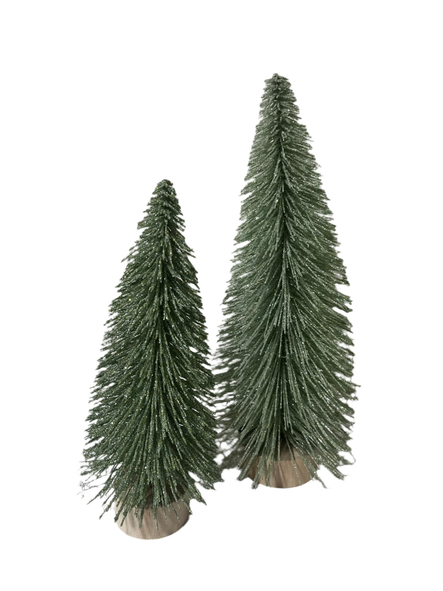 4" Plastic Bottle Brush Tree w/ Glitter & Wood Base