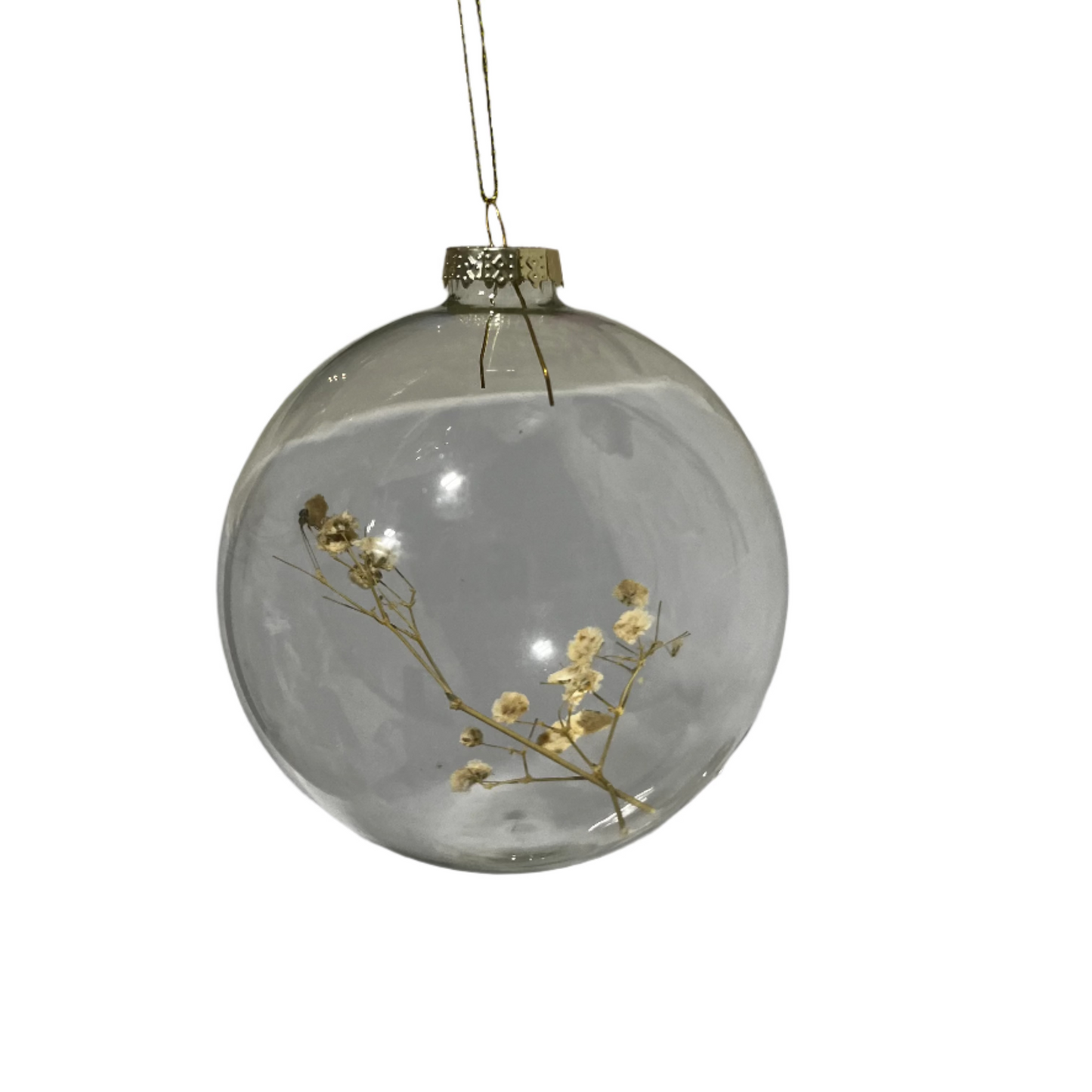 Round Glass Ball Ornament w/ Dried Botanical