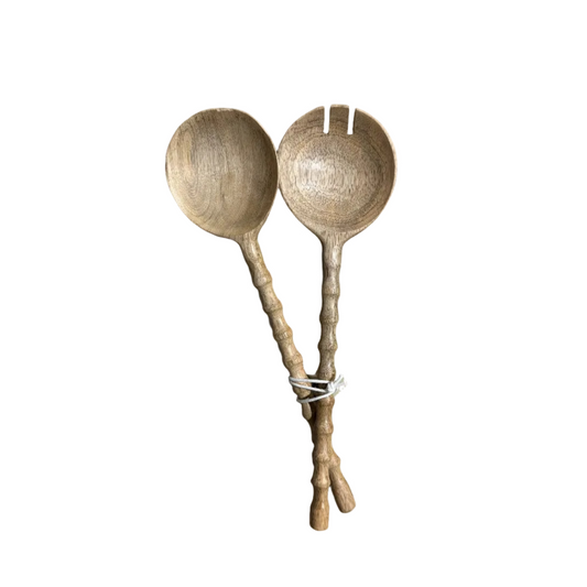 Mango Wood Salad Servers w/Carved Handles, Set of 2