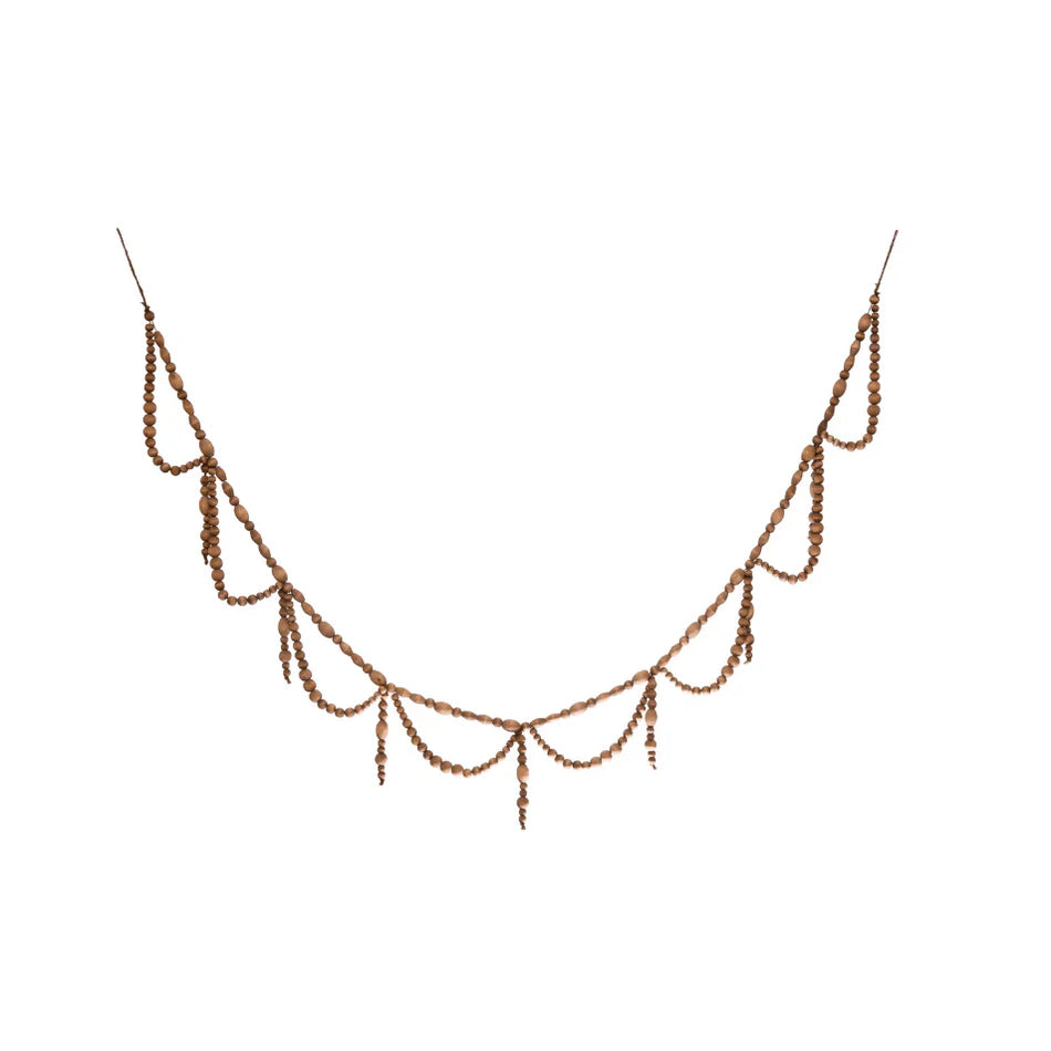 Paulownia Wood Bead Swag Garland. Brown
