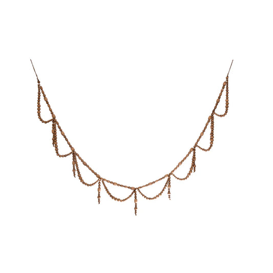 Paulownia Wood Bead Swag Garland. Brown