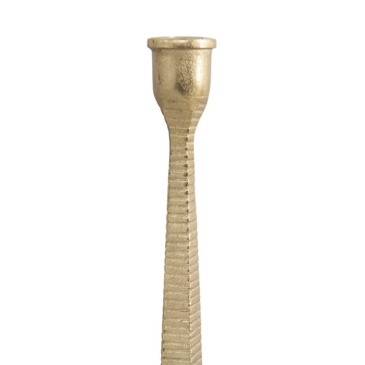 Gold Metal Taper Holder with Ridged Pattern
