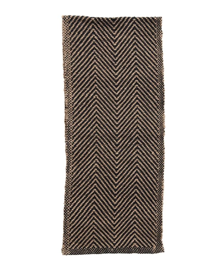 Woven Jute and Cotton Table Runner with Chevron Pattern