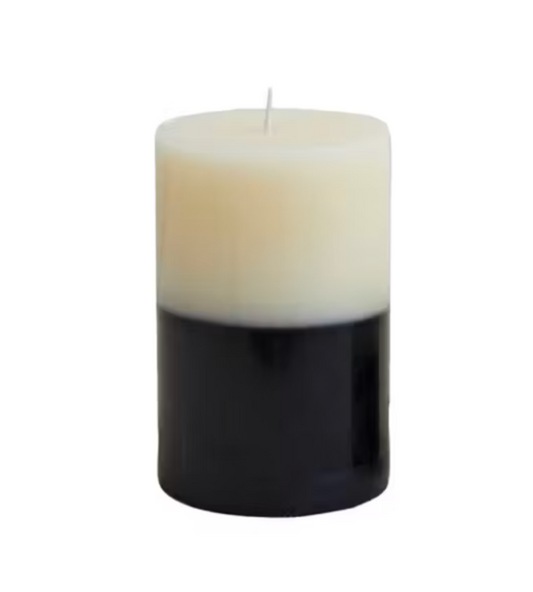 Medium Two-Tone Pillar Candle, Cream Color & Black