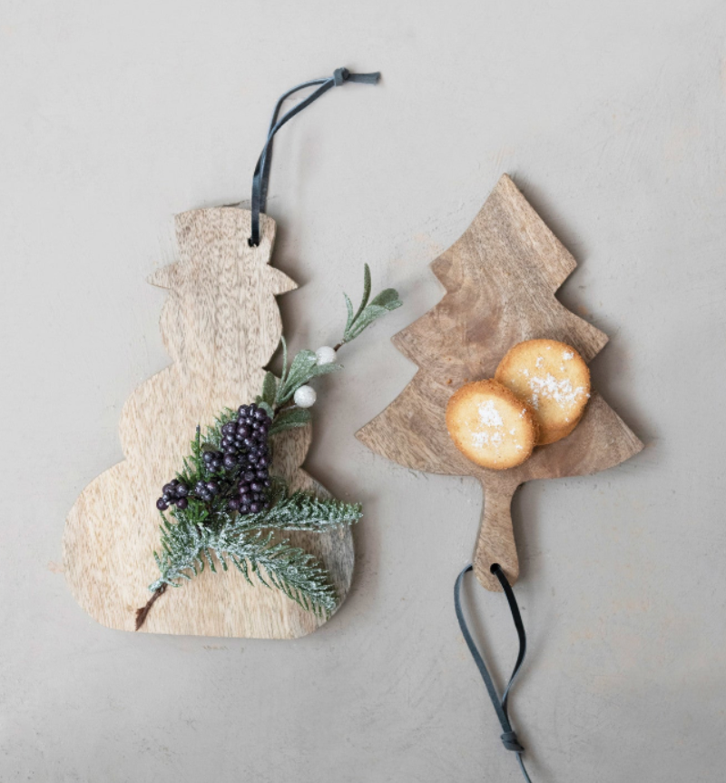 Snowman Shaped Cutting Board w/ Leather Tie