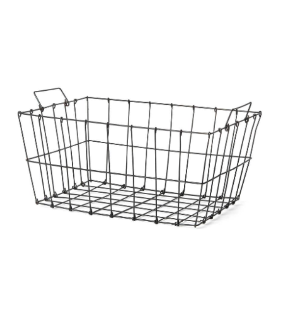 Black wire basket on a white background