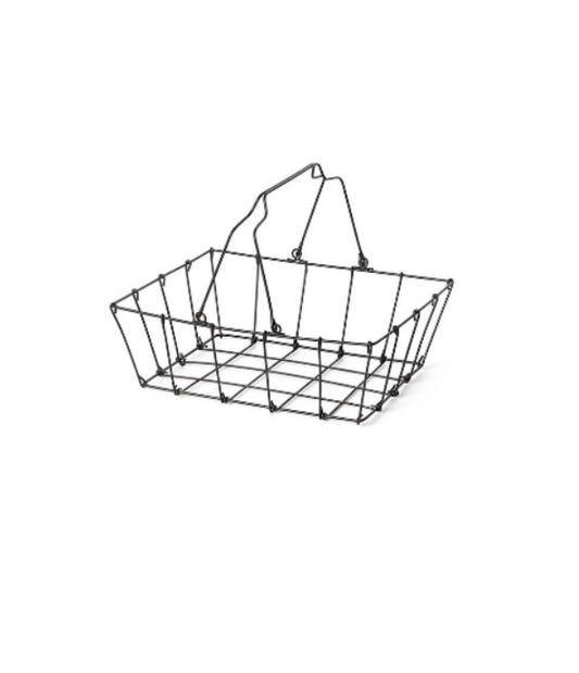 Black wire basket on a white background