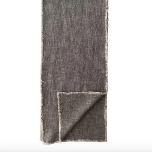 Linen Blend Table Runner with Frayed Edges Charcoal