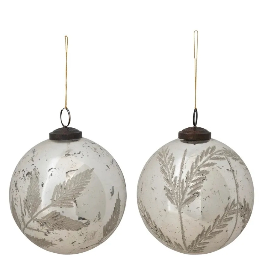 Small Silver Mercury Botanical Ball Ornament 3"