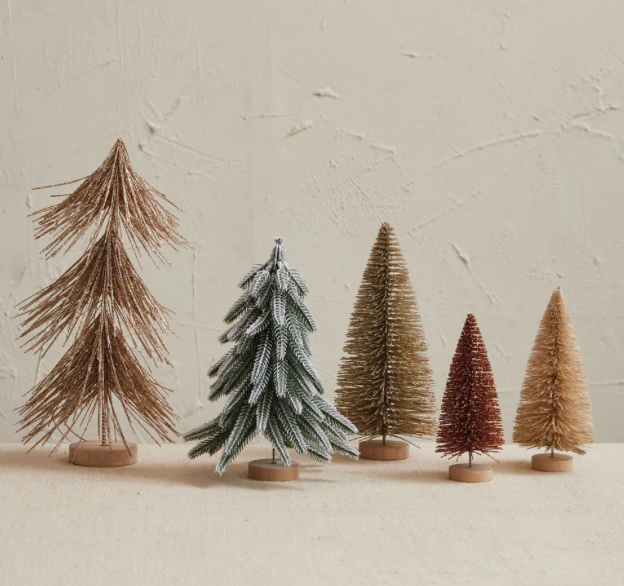 Sisal Bottle Brush Trees w/ Wood Bases, Boxed Set of 5