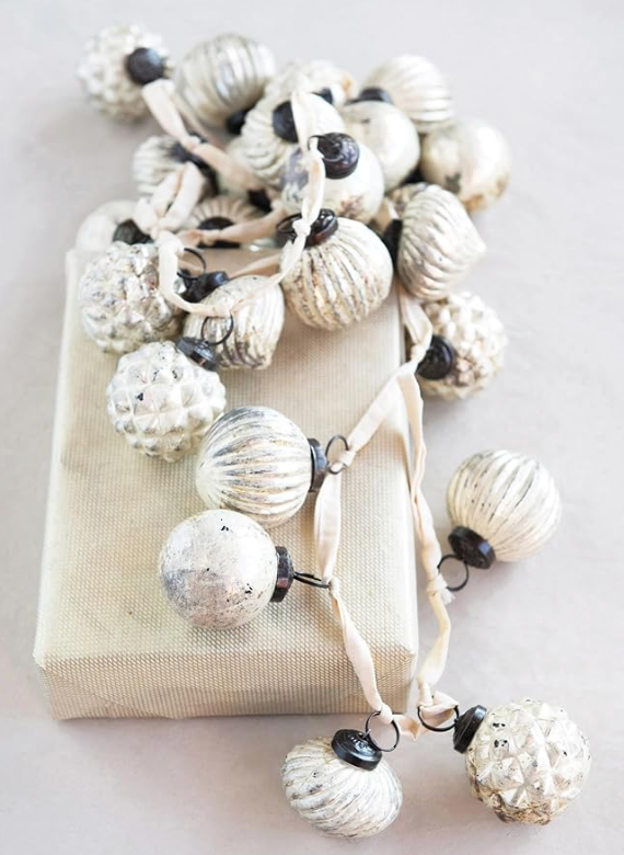 Embossed Mercury Glass Ball Ornament Garland