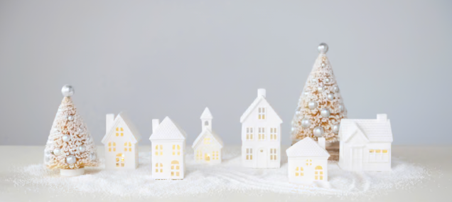 Set of 6 Stoneware Bisque Houses with LED Lights