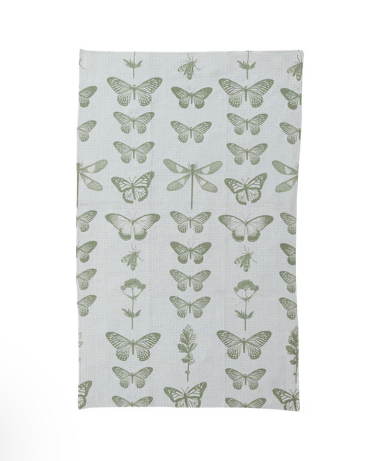 Printed Recycled Microfibre Tea Towel w/ Insects & Flowers Pattern