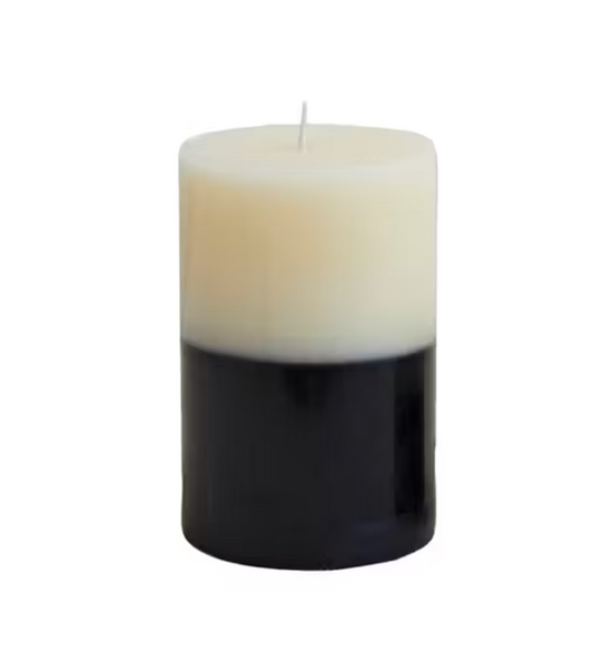 Large Cream & Black Two-Tone Pillar Candle, Unscented