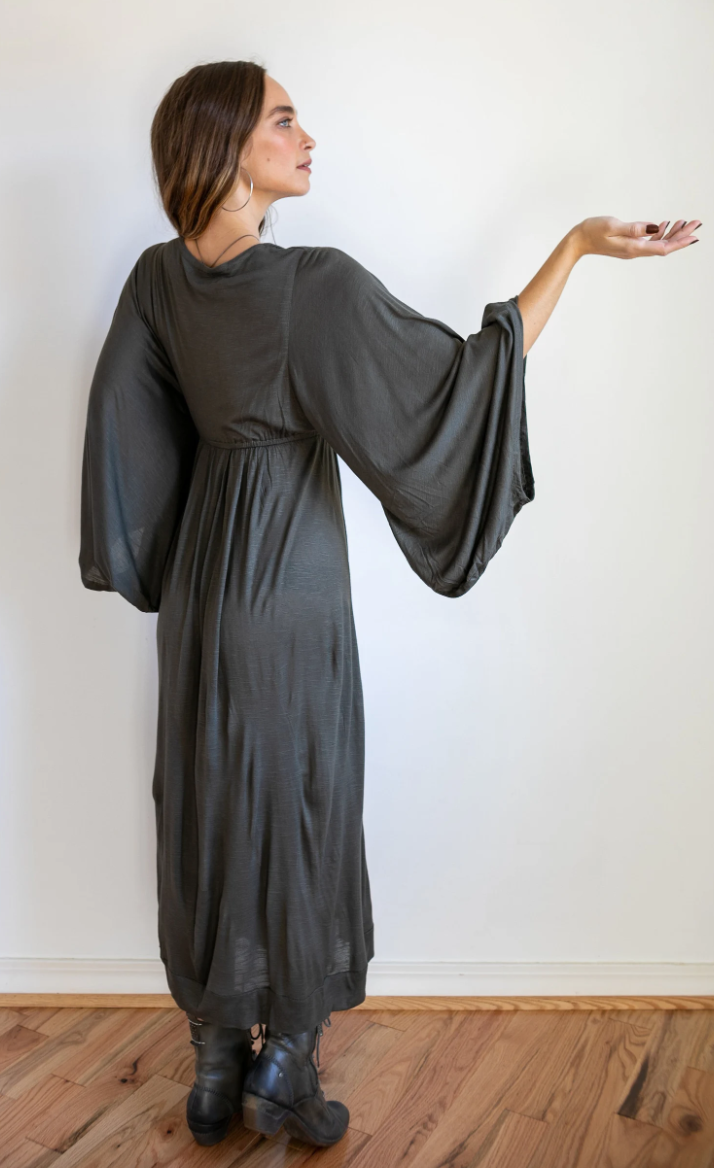 Bell Sleeve Goddess Maxi Dress - Black