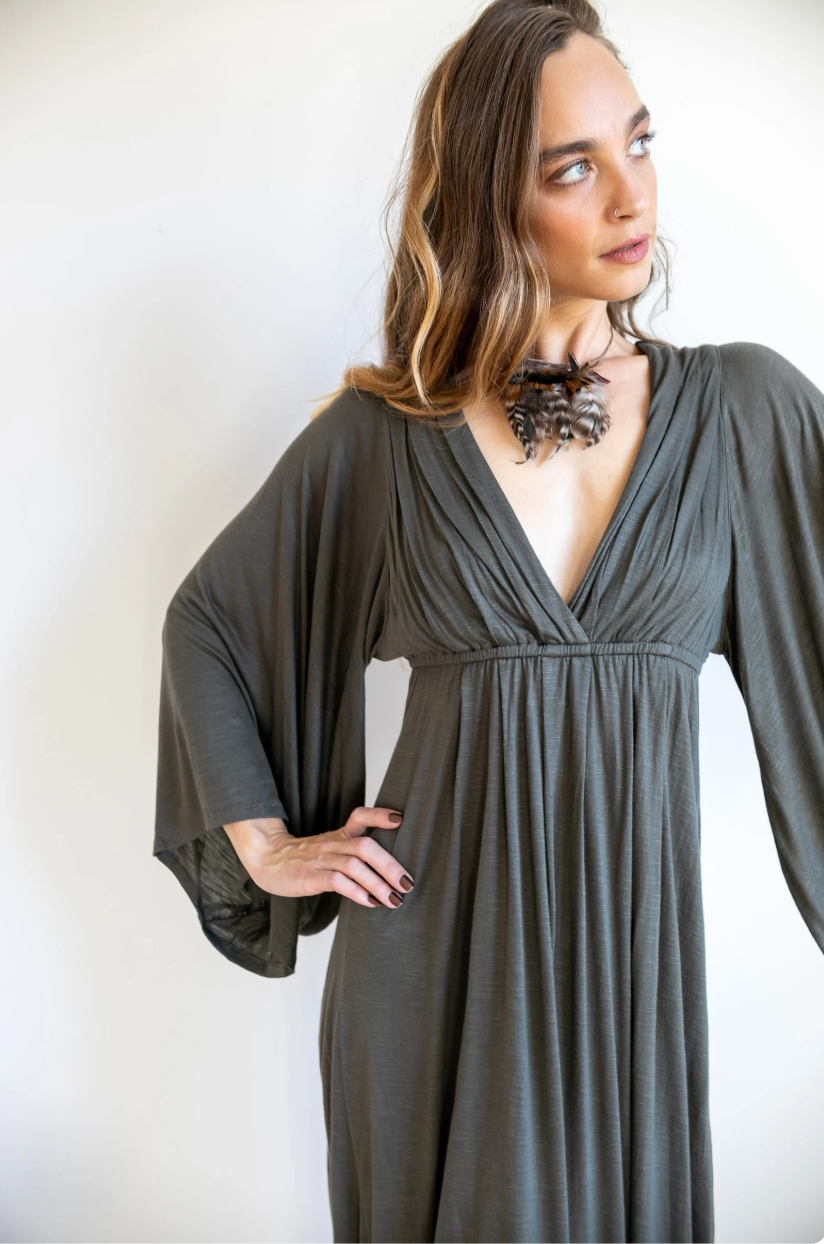 Bell Sleeve Goddess Maxi Dress - Black