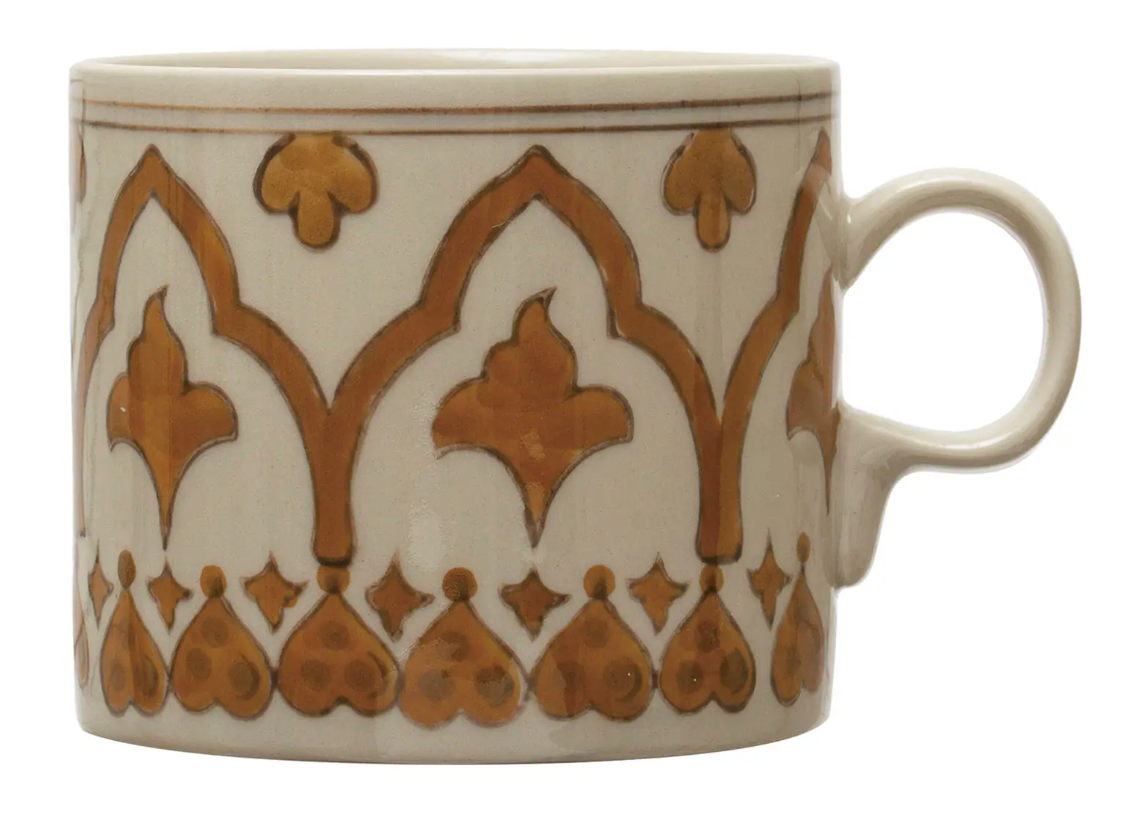 16 oz. Hand-Painted Stoneware Mug w/ Pattern