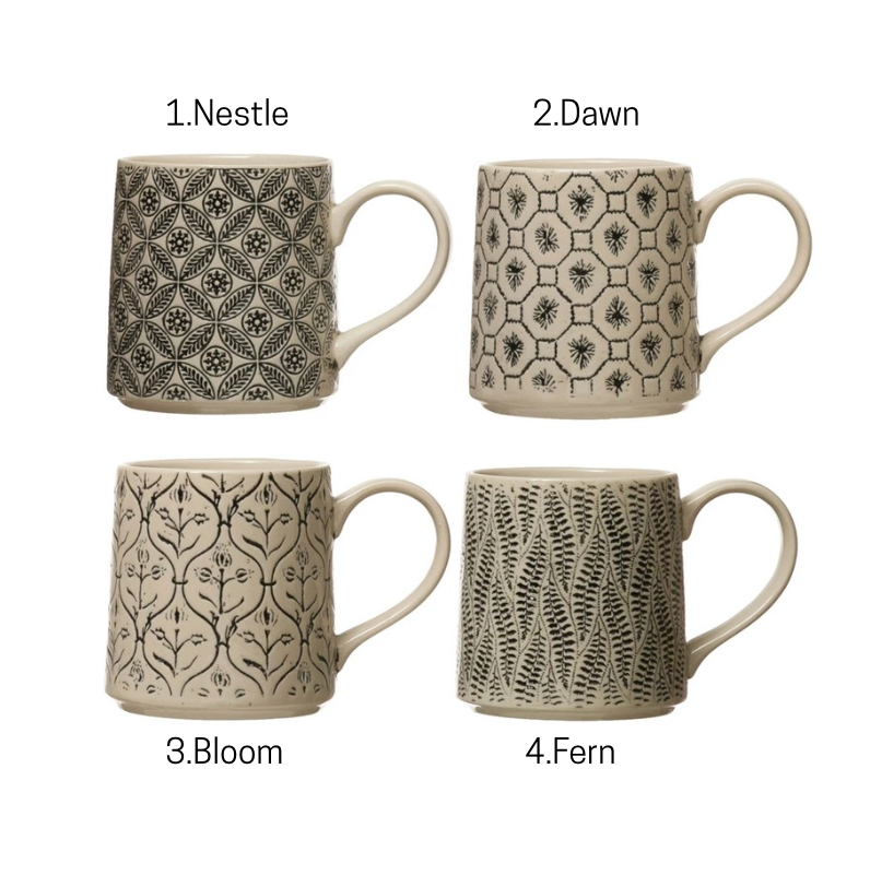 Hand-Stamped Mug  Black And Cream 4 styles