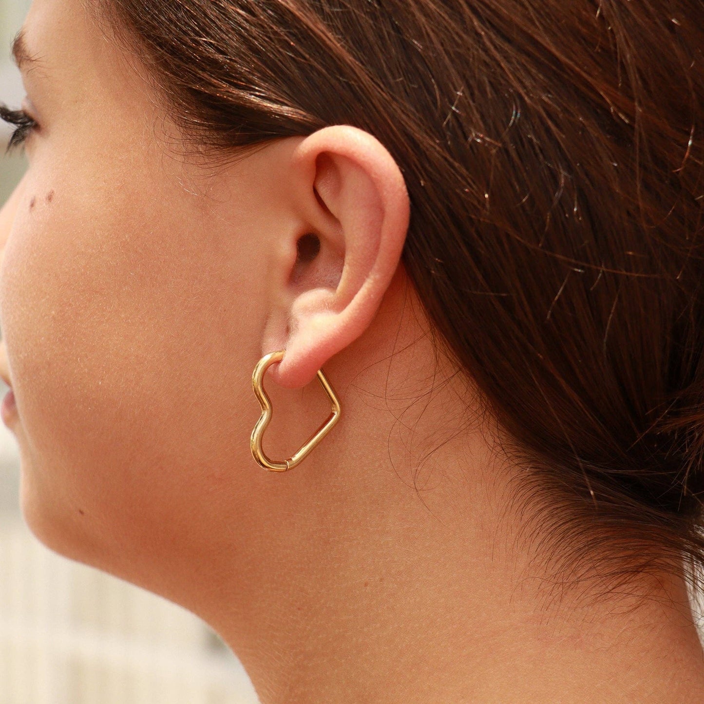 18K Gold  Heart Hoop Earrings