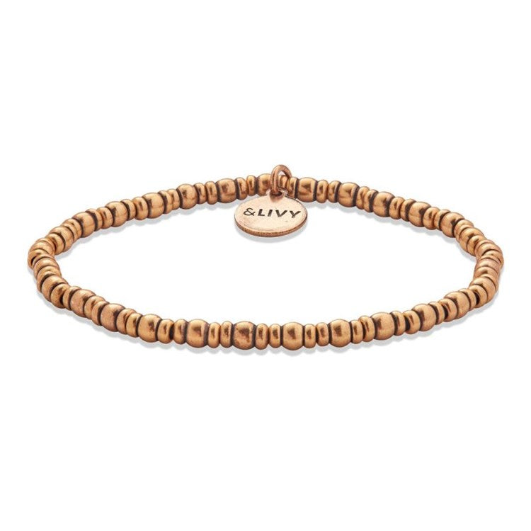 Let's Groove - Antique Gold Beaded Stretch Bracelet