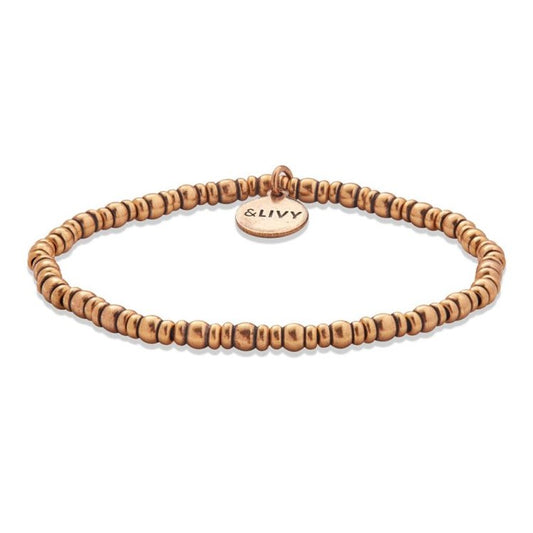 Let's Groove - Antique Gold Beaded Stretch Bracelet