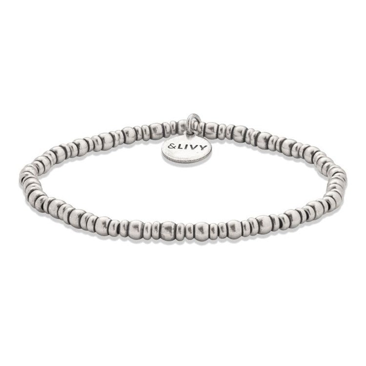 Let's Groove - Antique Silver Beaded Stretch Bracelet