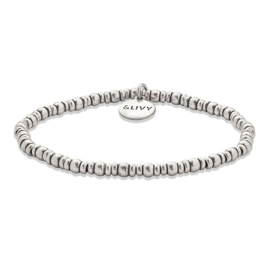 Let's Groove - Antique Silver Beaded Stretch Bracelet
