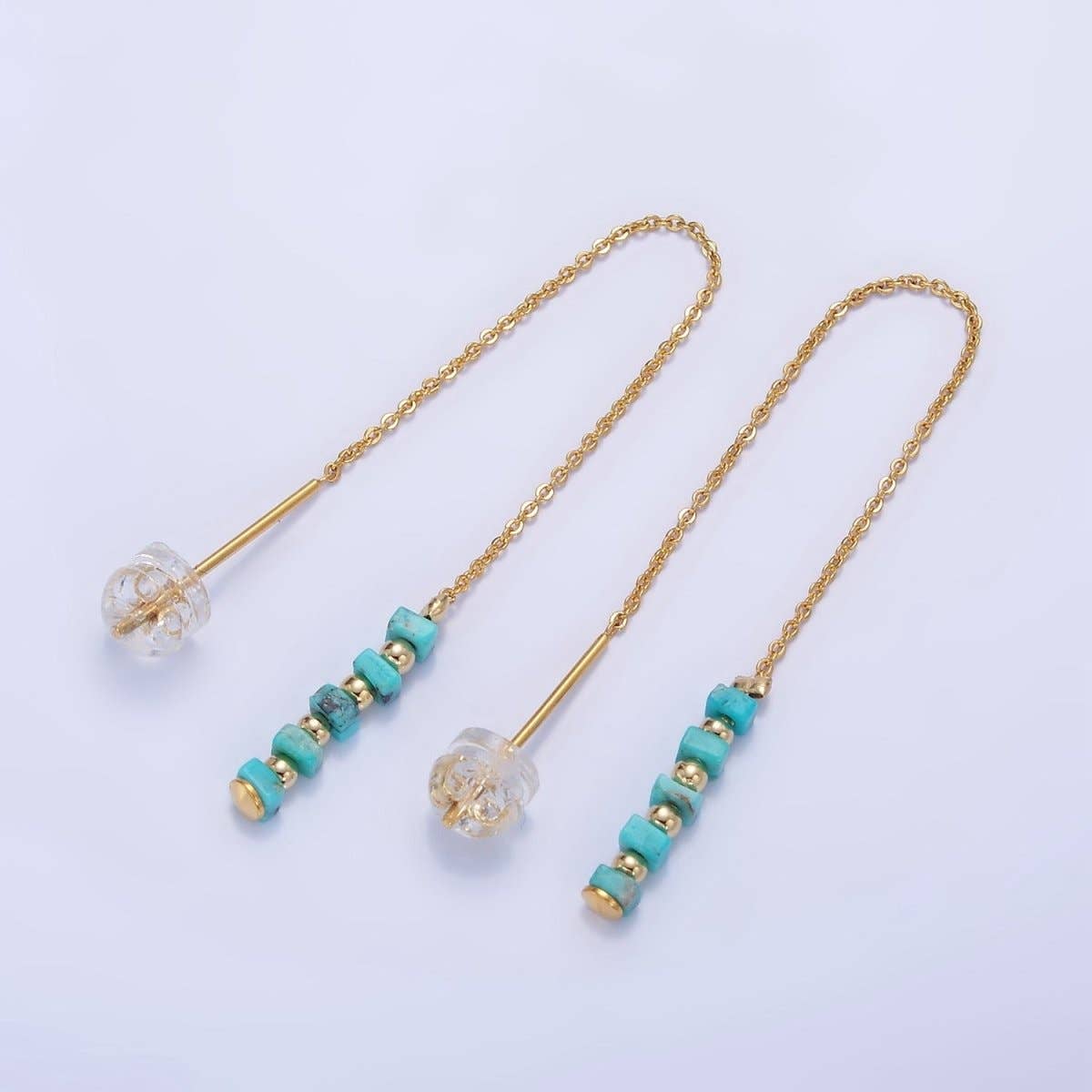 16K Gold Filled  Turquoise Gemstone Cable Chain Threader Earrings