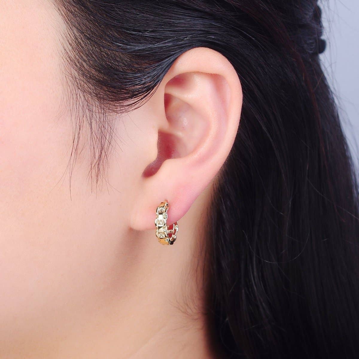 14K Gold Filled Braided Rolo Chain Link Huggie Hoop Earrings