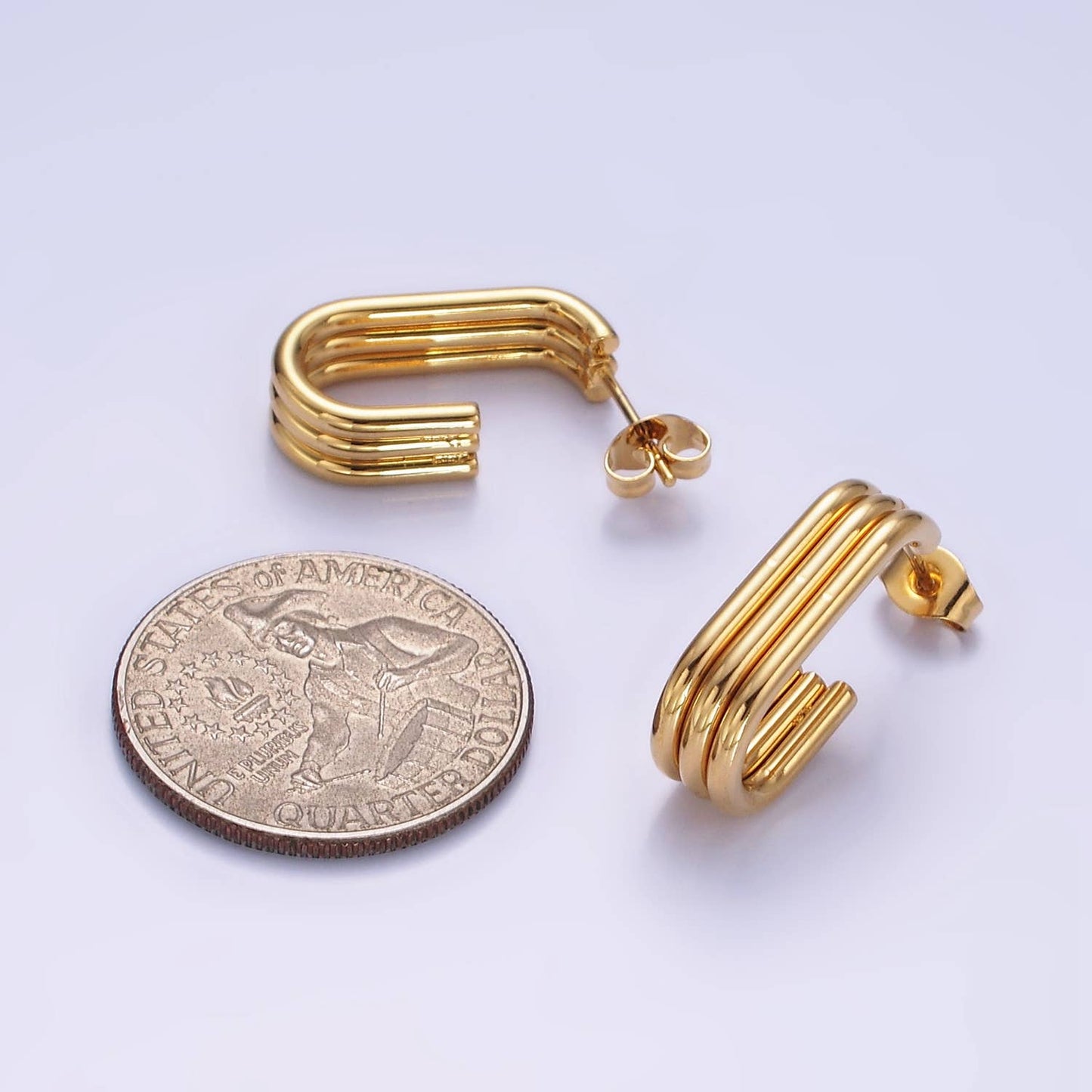Triple Band J-Shaped Hoop Earrings 20mm