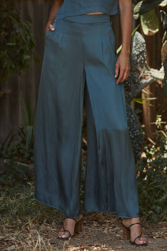 Going that Way Woven Satin Wide Leg Pants