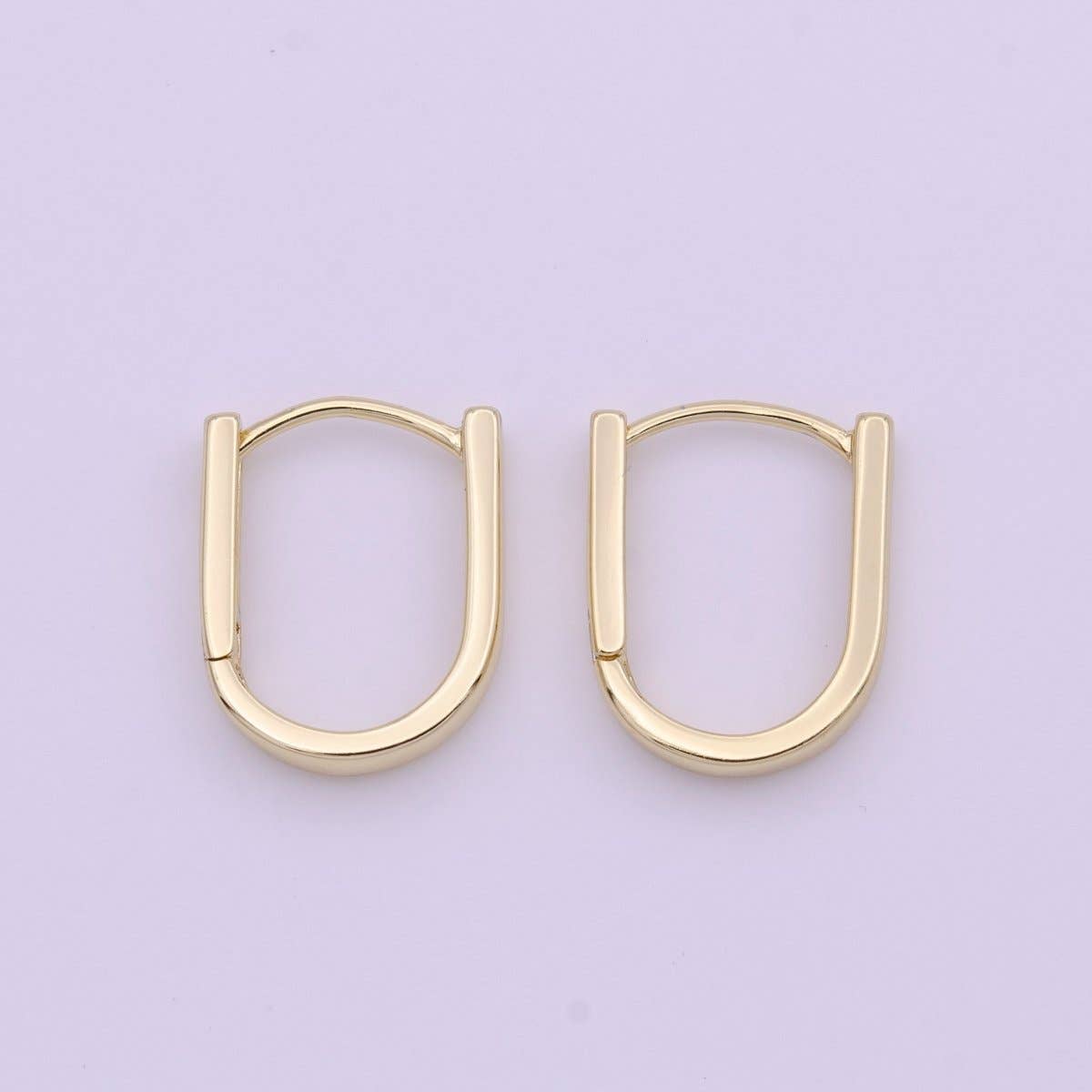 Dainty Gold U Shaped Boxy 15mm Huggie Earrings