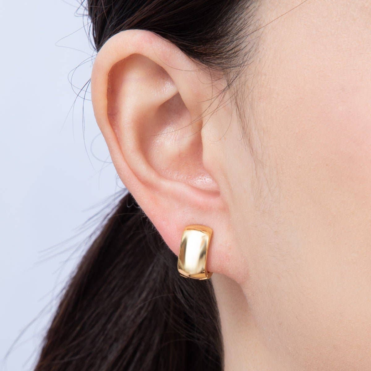 18K Gold Filled 14mm Wide Hammered Huggie Earrings | Earrings