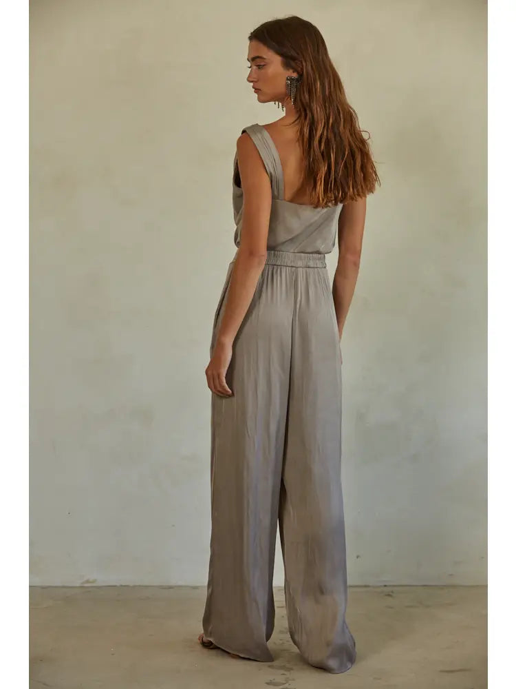 Woven Polyester Satin Cowl One Shoulder Jumpsuit