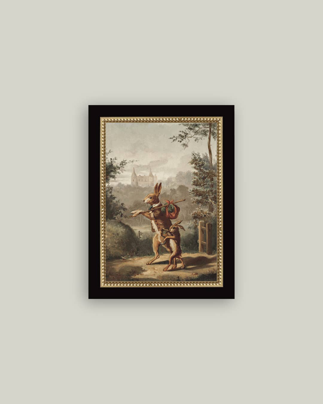 Traveling Rabbit Framed Antique Art