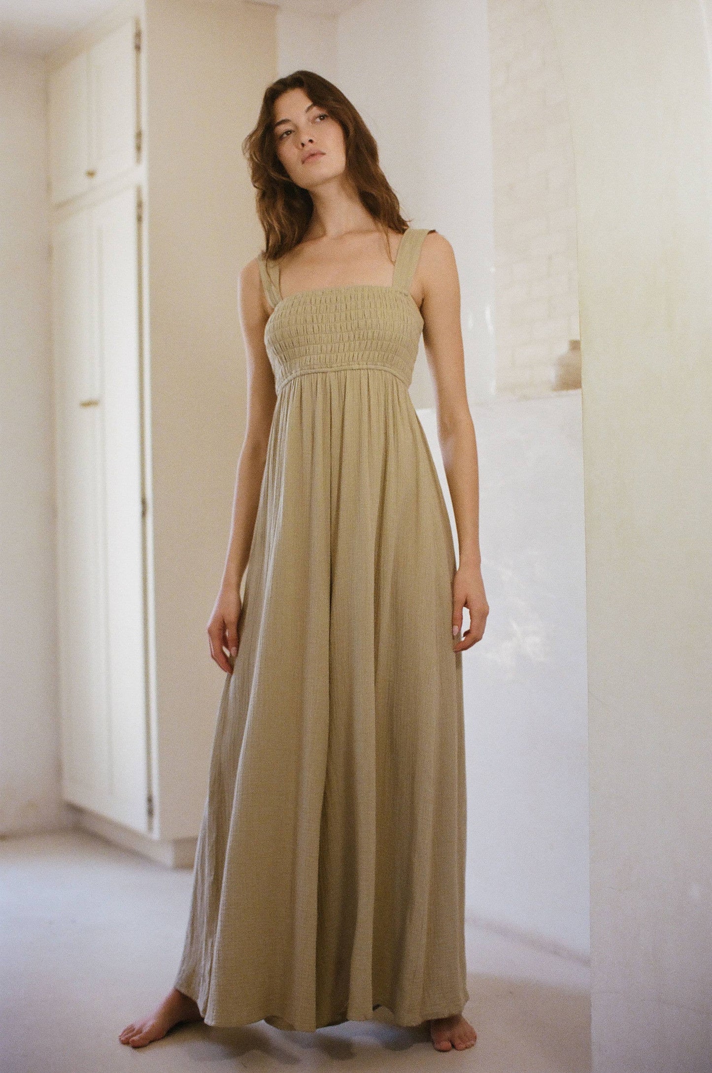 Woven Cotton Gauze Square Neck Jumpsuit