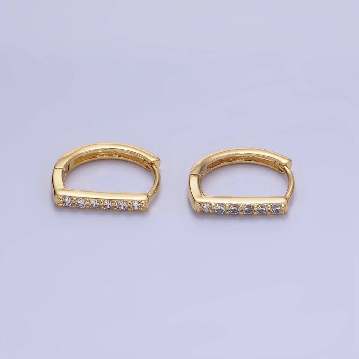 14K Gold Filled 15mm Micro Paved D Huggie Earrings