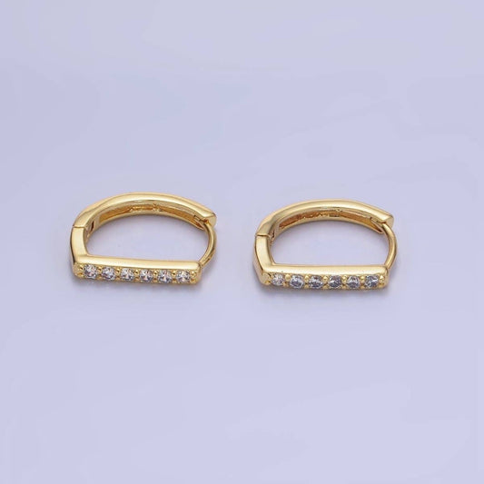 14K Gold Filled 15mm Micro Paved D Huggie Earrings